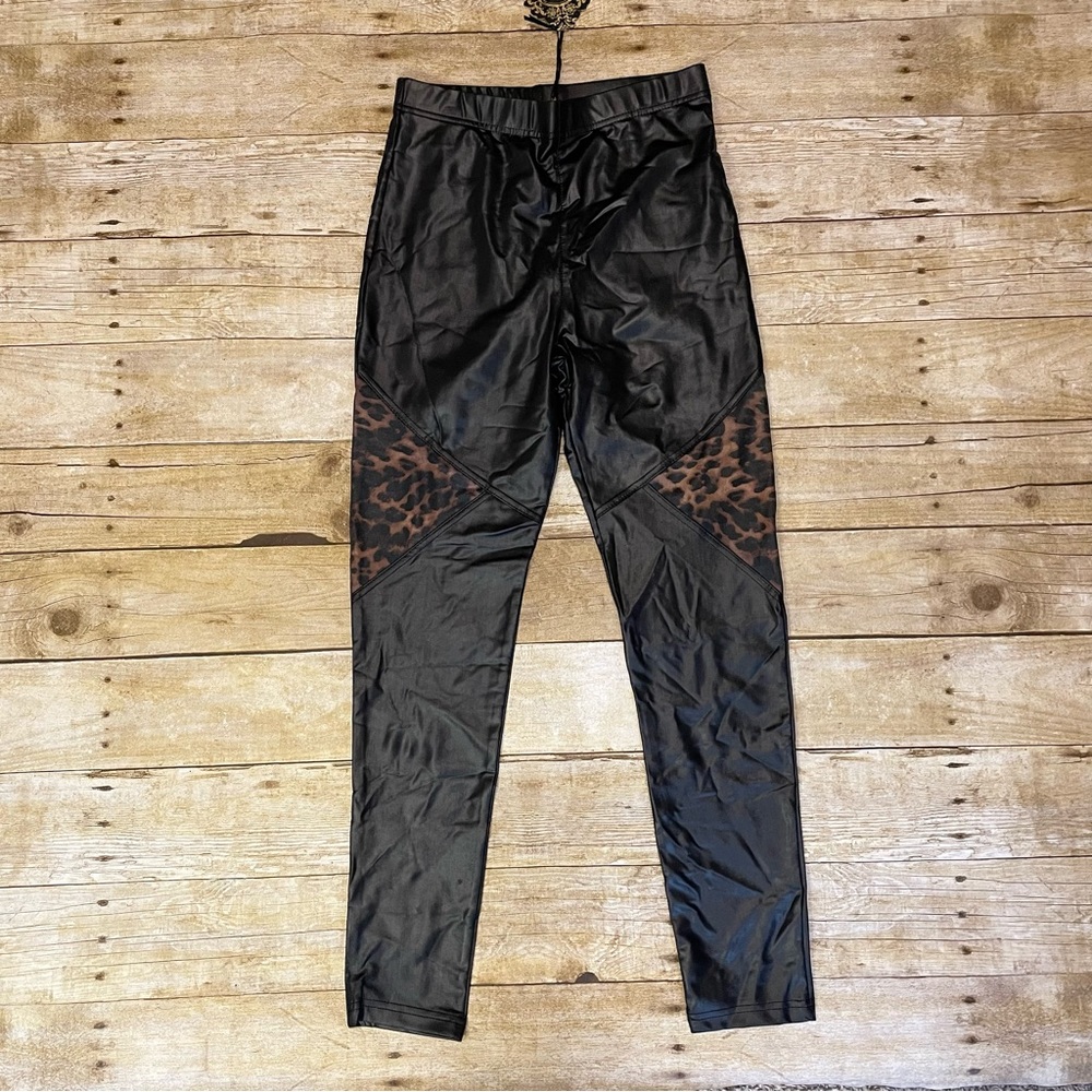 NWT Missshop Faux Leather Animal Print Leggings | S